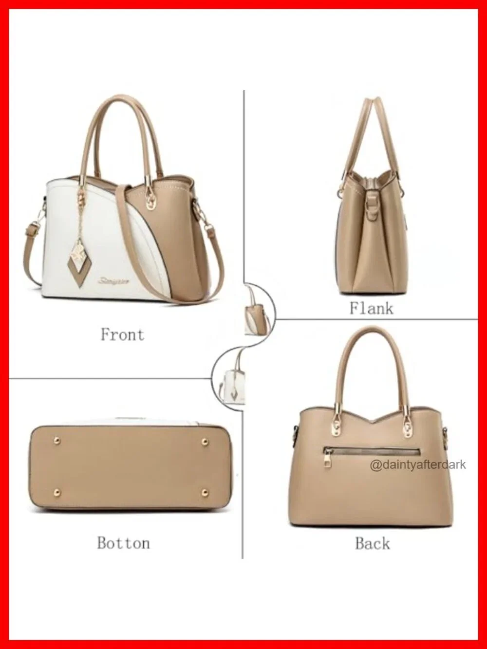 Satchel Shoulder Bag Tote Handbag Faux Leather with Gold Hardware Zipper